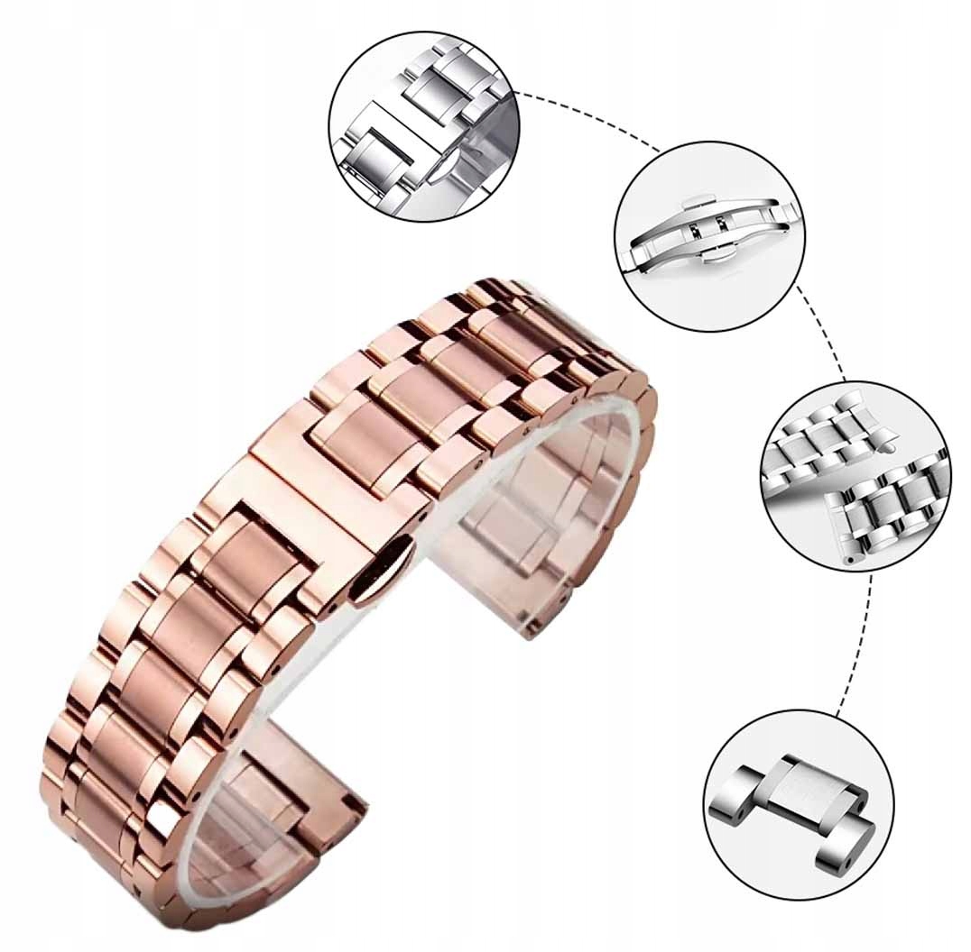 Bransoleta do zegarka 22 mm Różowe Złoto Stalowa Stan opakowania oryginalne