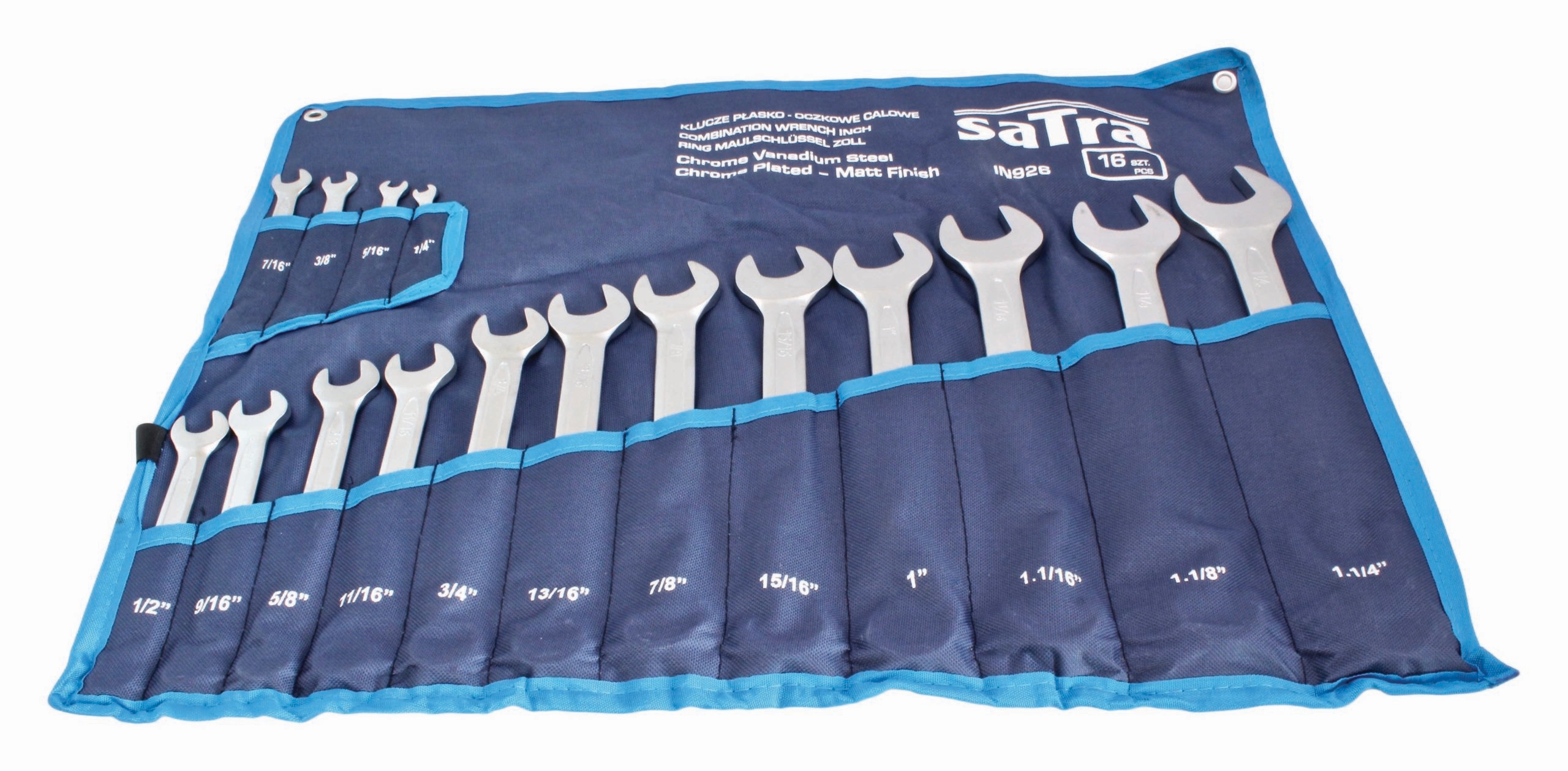 KLUCZE PŁASKO-OCZKOWE CALOWE – ZESTAW 16szt. Marka Satra