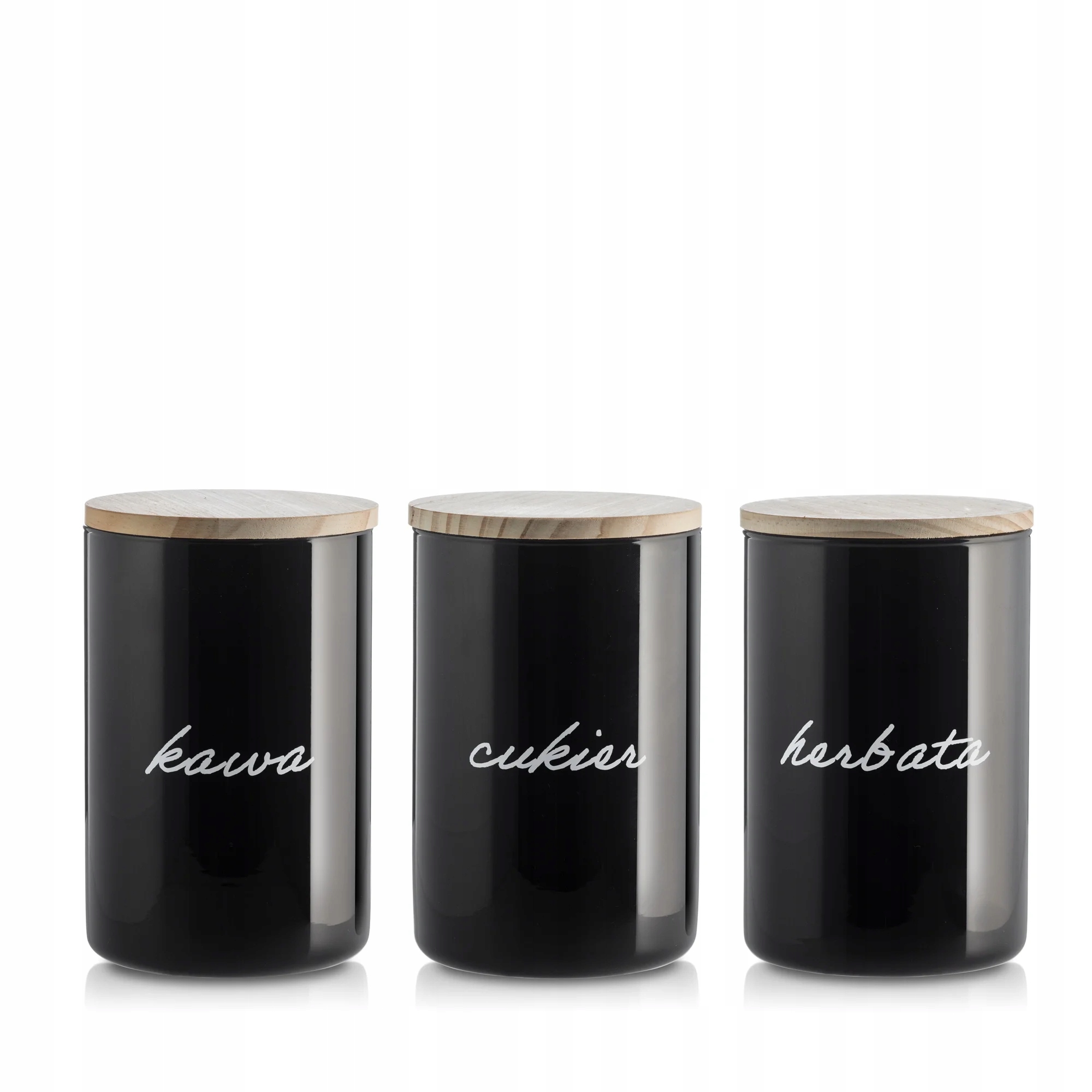 Pojemnik szklany kawa herbata cukier czarny połysk 15 cm 1l 3 szt.