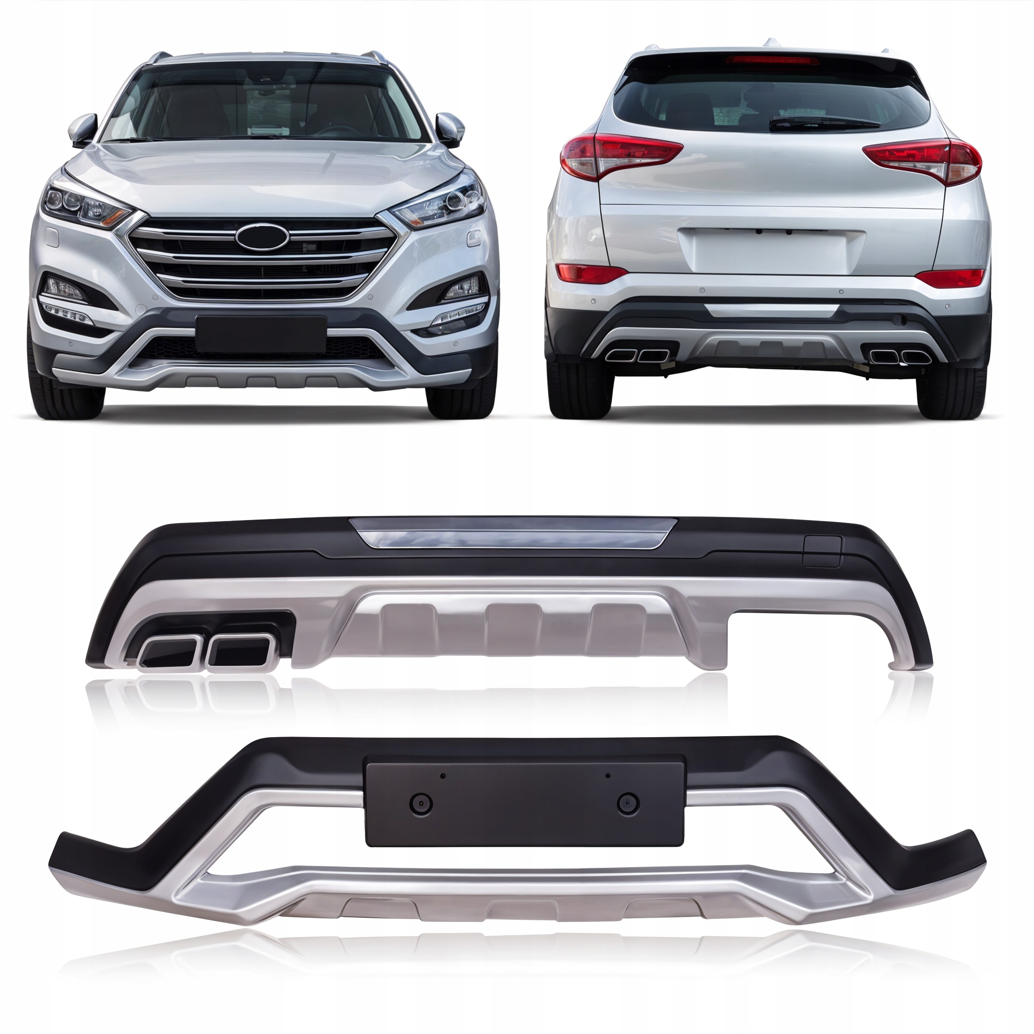 HYUNDAI TUCSON III TL 2015-2018 DOKŁADKI ZDERZAKÓW Z IMITACJĄ WYDECHÓW