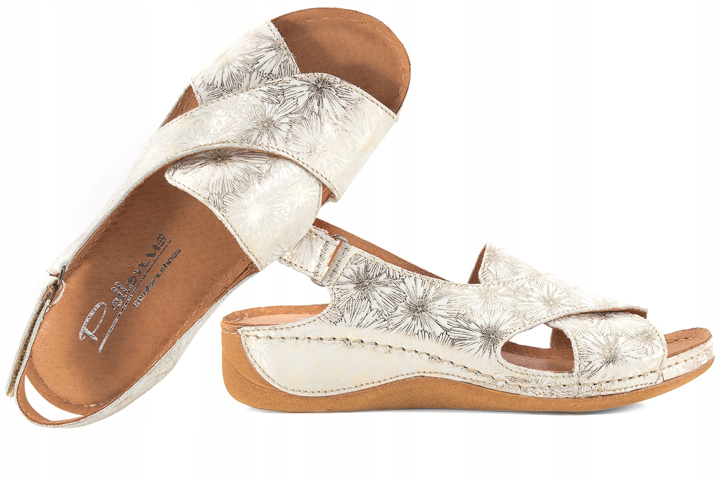 Pollonus 1628 Dámské Sandály Komfort Koturn Pu květy 41 Béžová