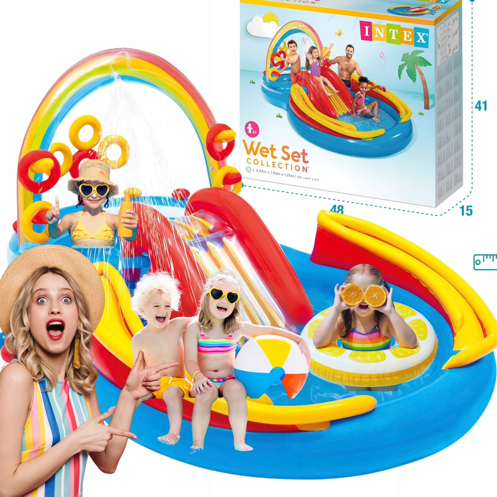 Basen dmuchany plac zabaw Intex zjeżdżalnia fontanna 297cm zabawa Duży