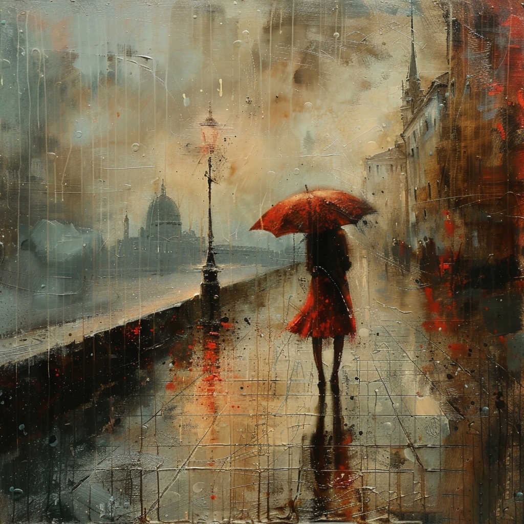 Obraz Na Plátně Canvas Žena Červený Deštník Město Řeka Déšť 80x80