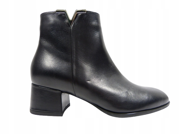 černé kotníkové boty na kotníku, kožený výřez, dámské boty na podpatku Sala 37