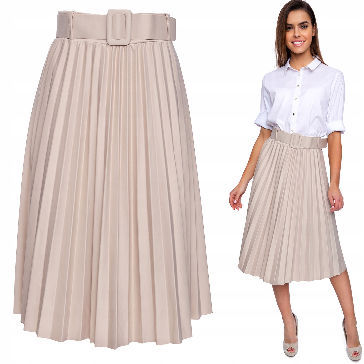 802__roz.M_SPÓDNICA PLISOWANA PASEK GUMKA Długość do połowy łydki