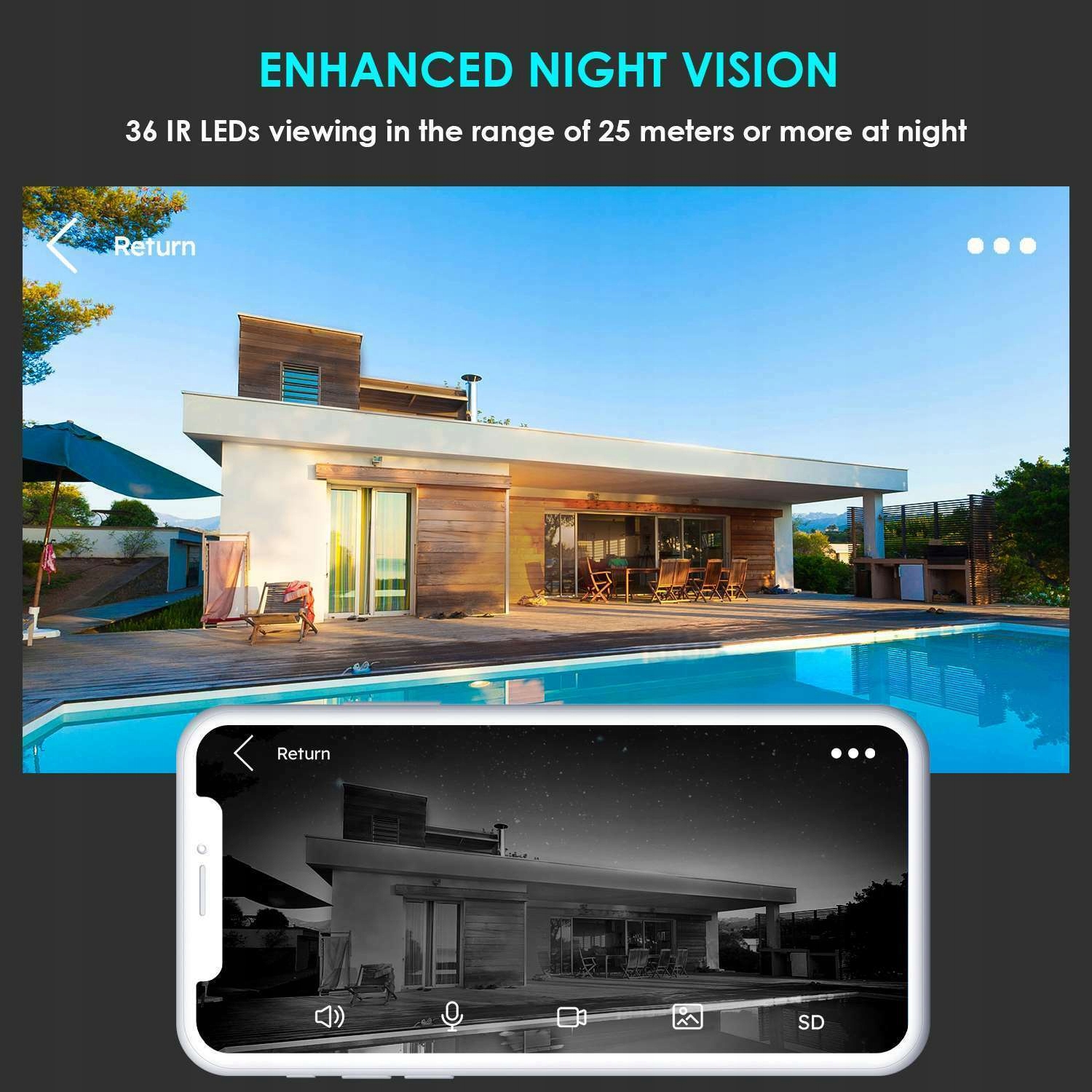 3X KAMERA ZEWNĘTRZNA MONITORING 1080 HD IP66 WIFI Rozdzielczość 2 Mpx