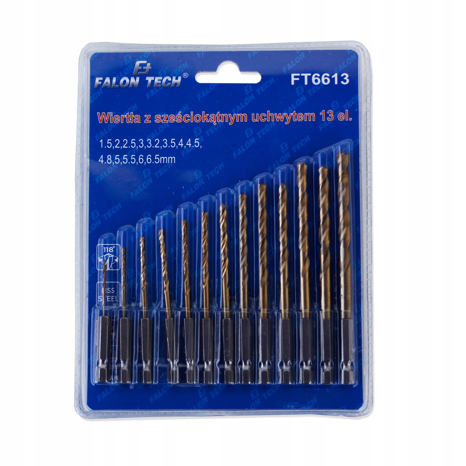 WIERTŁA DO METALU ZESTAW HEX HSS TYTANOWE 13szt Marka Falon-Tech
