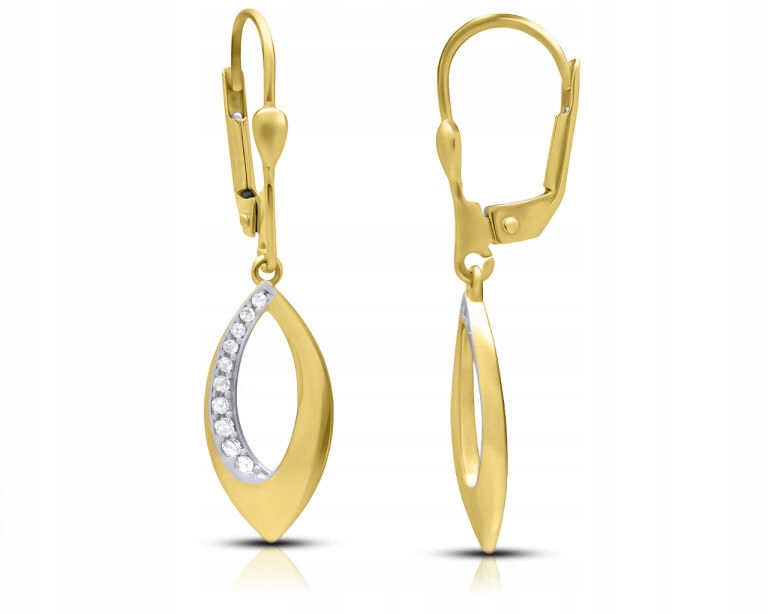 Zlaté Náušnice 585 Závěsné s zirkony Štíhlé Elegantní Dámské