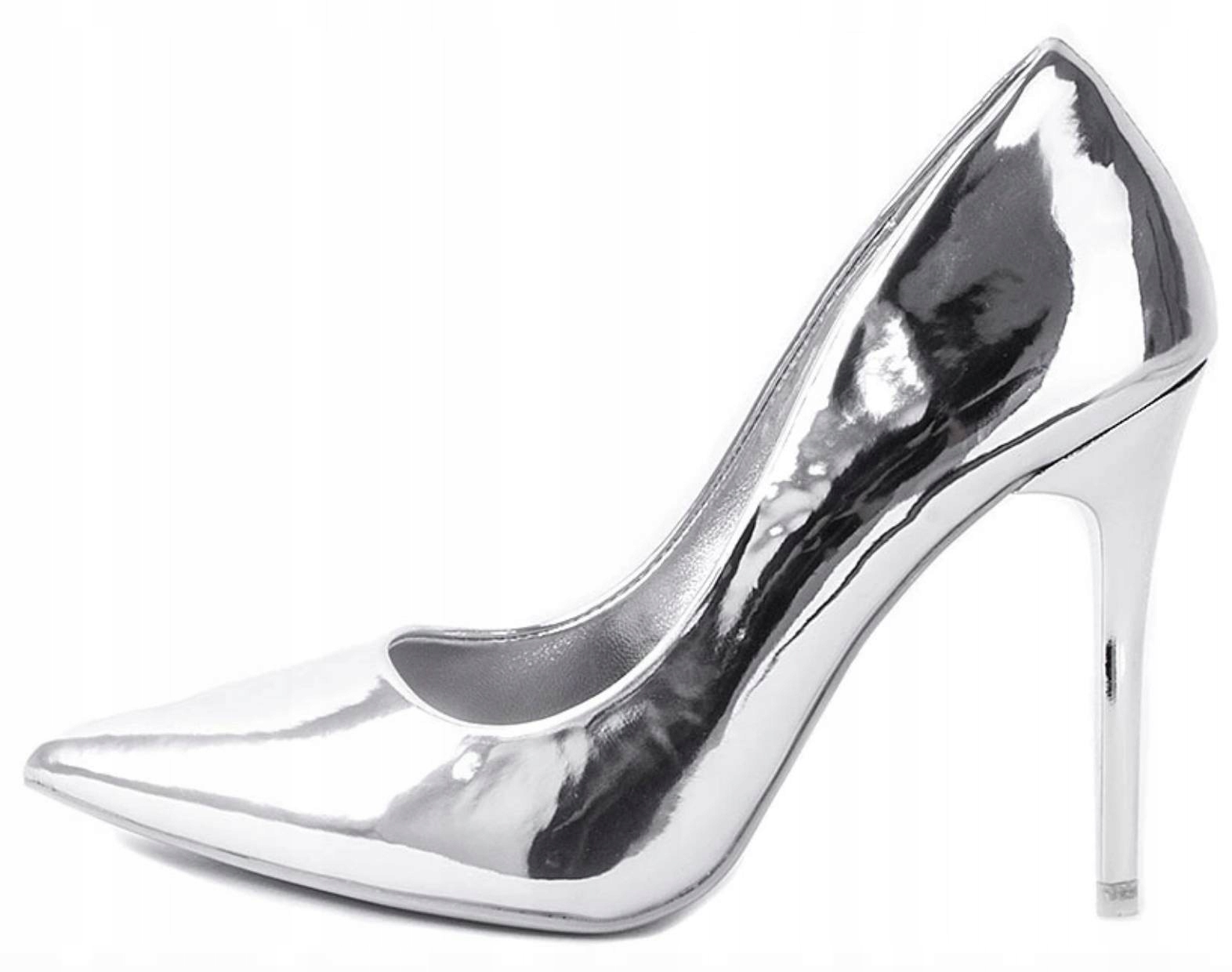 

Srebrne Lustrzane Szpilki W Szpic Simply 36