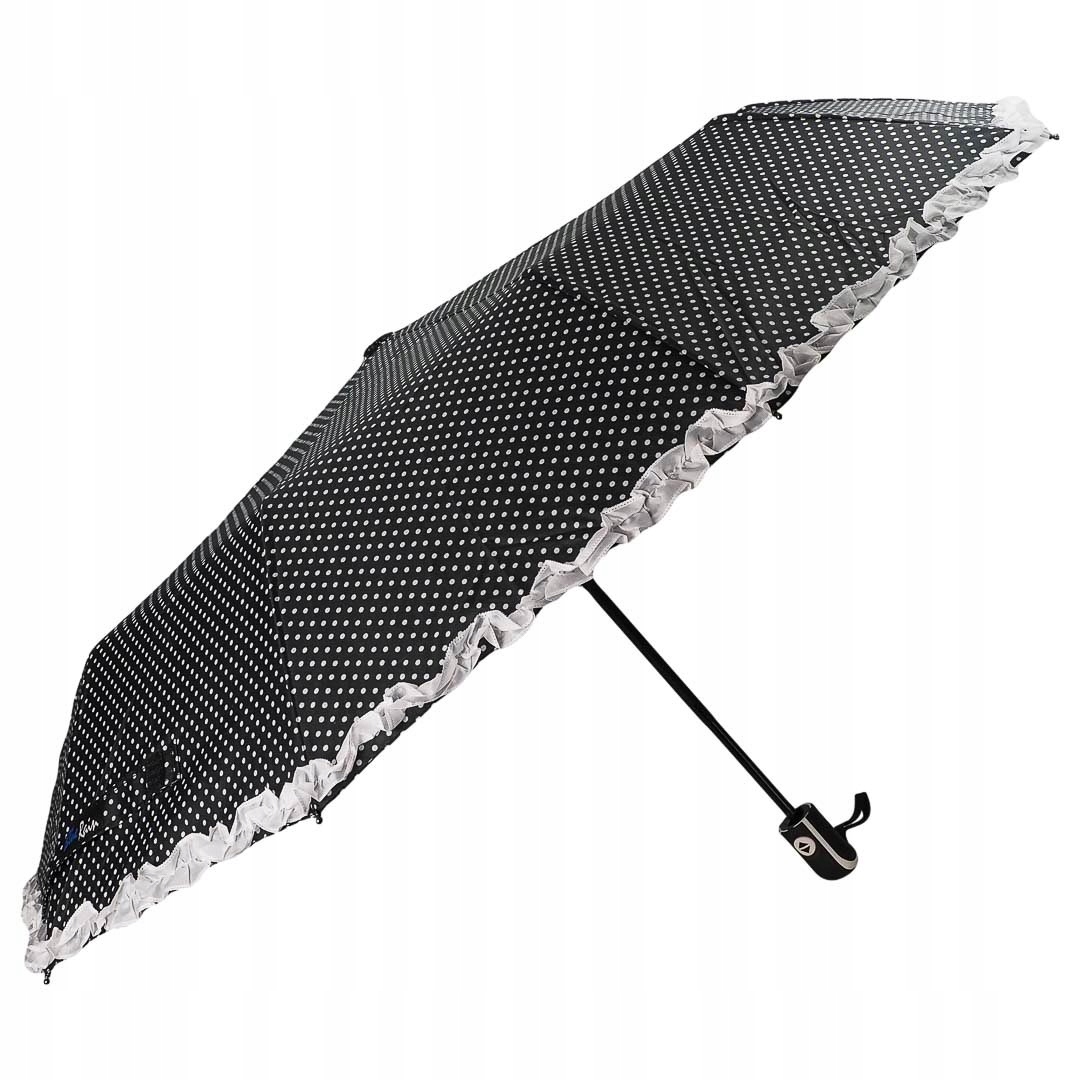 

Parasol Damski Parasolka Automat Czarny W Grochy