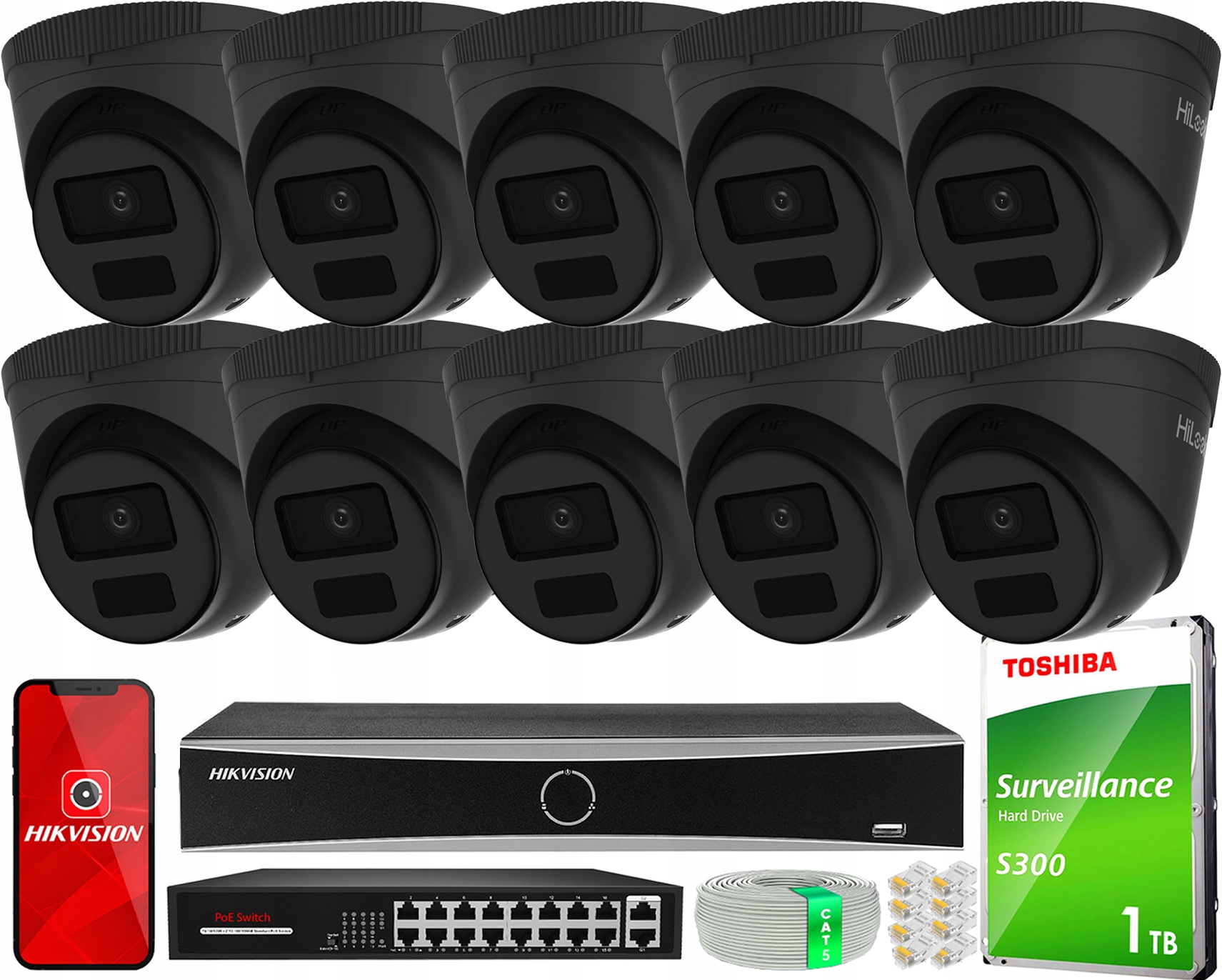 Ip monitorovací sada PoE IPC-T241H-C Black 4MPx rekordér DS-7616NXI-K2