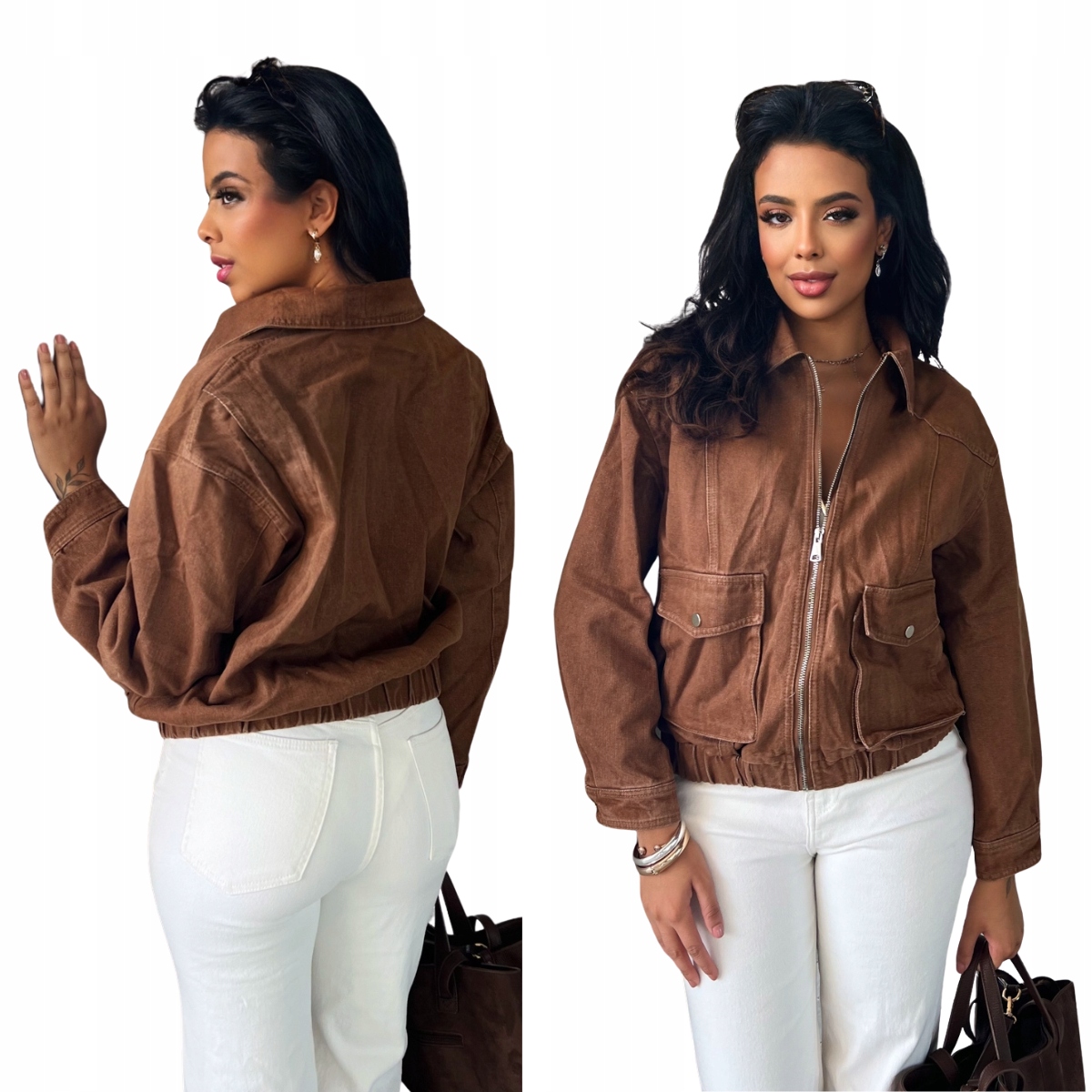 Džínová bunda hnědá Rory S/m vintage s velkými kapsami