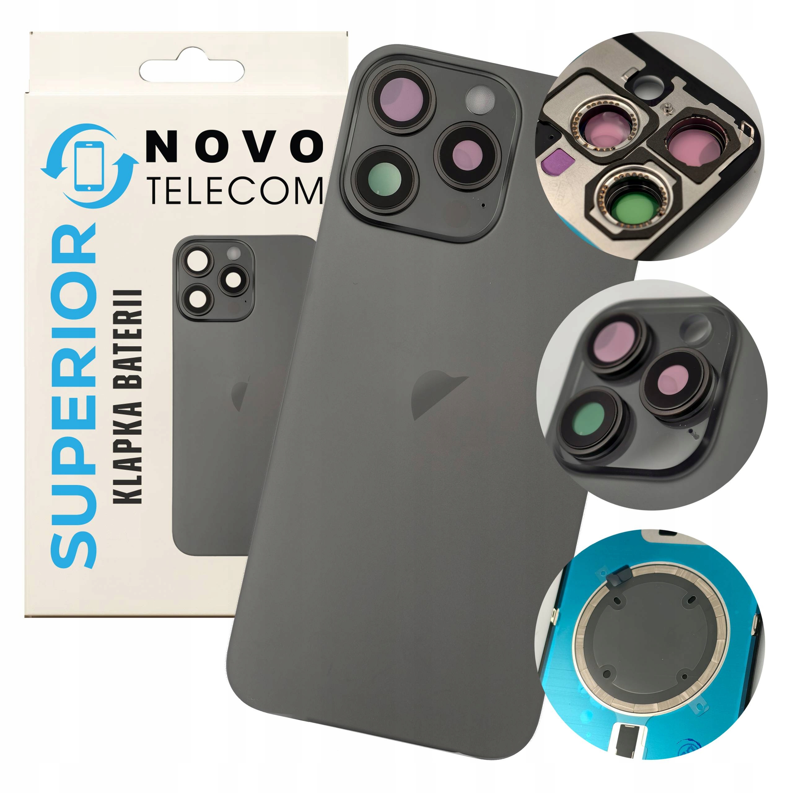 Klapka Baterii Czarna do iPhone 16 Pro Plecki Szkło Panel Tył