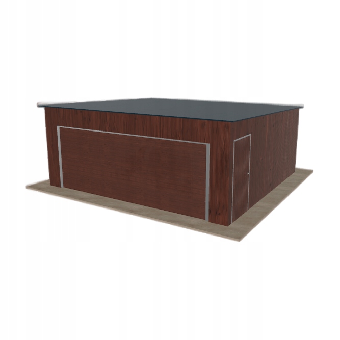 Plechová garáž 6 x 5.5 m, jednopolohová, spád dozadu, tmavý ořech