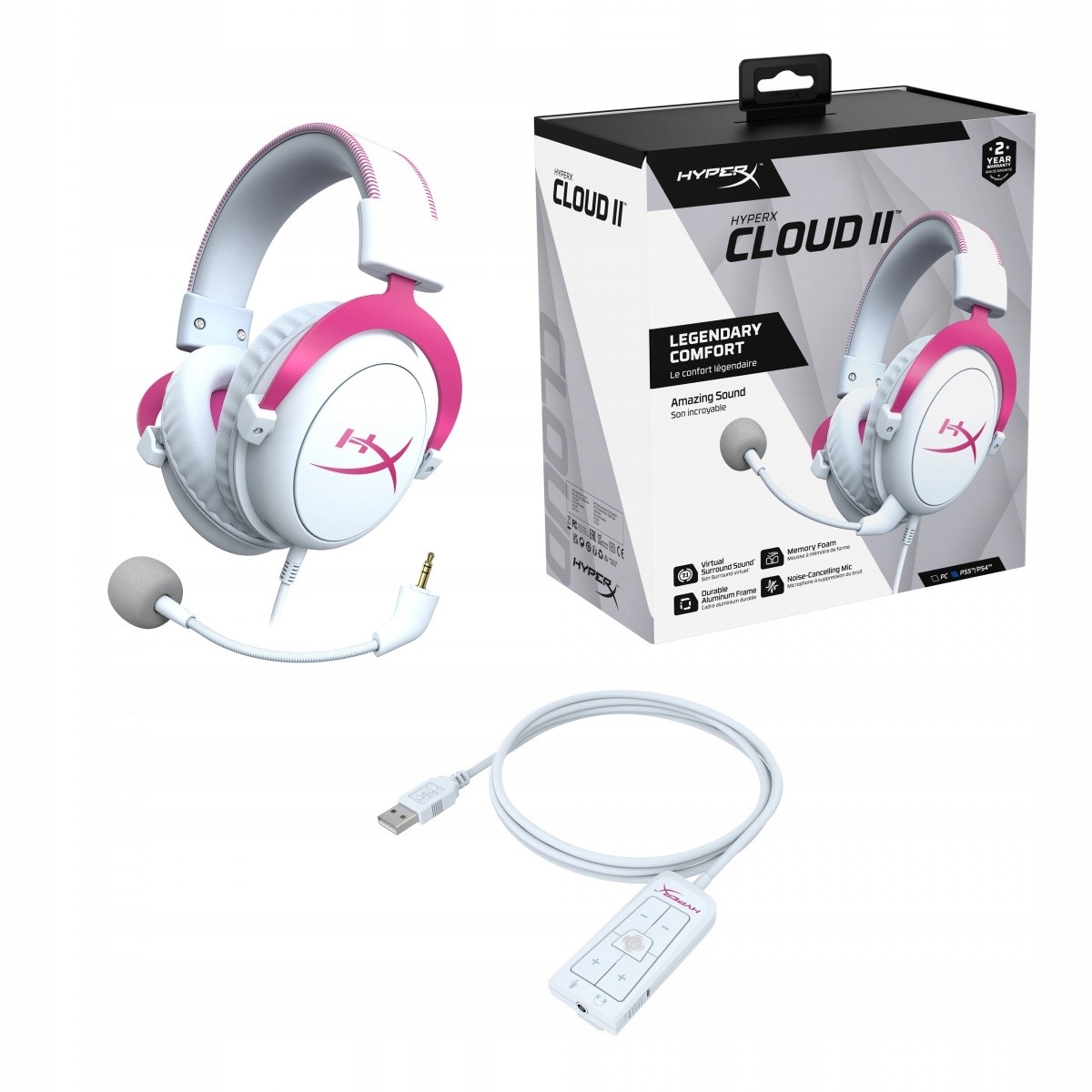 

Słuchawki nauszne HyperX Cloud II Biały/Różowy