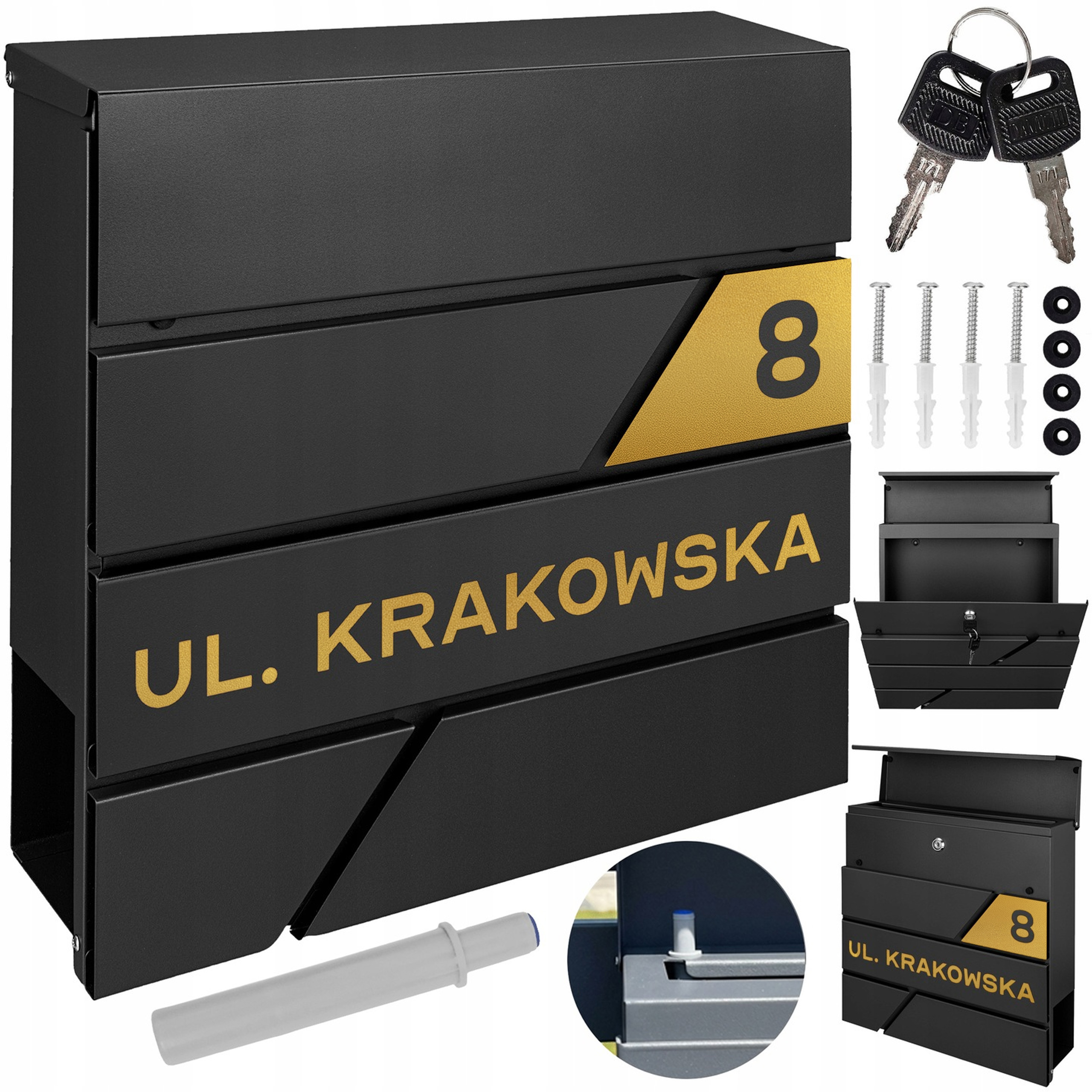 Černá Poštovní Schránka Na Poštu Se Zlatým Vzorem