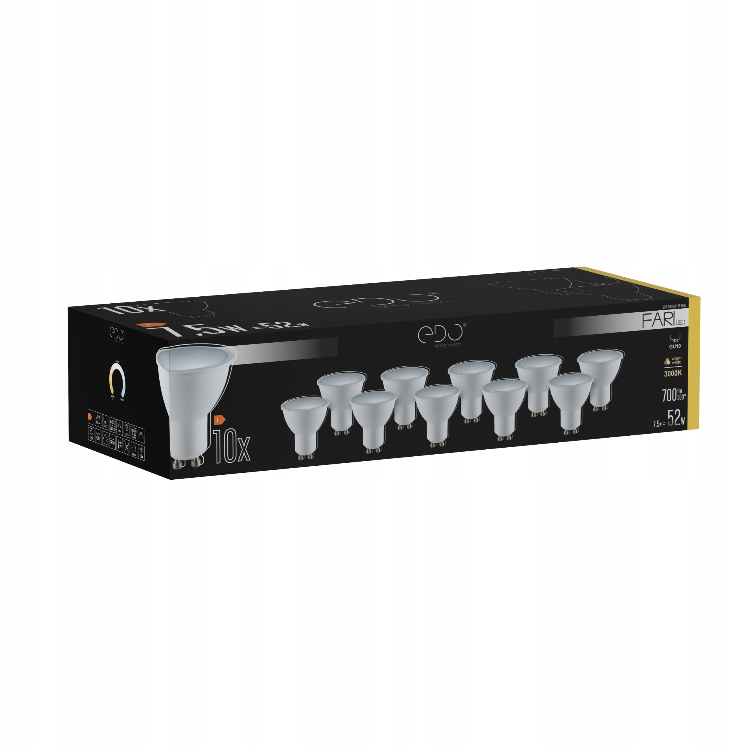 

Zestaw 10x Żarówka Led GU10 7,5W 3000K 700lm Edo
