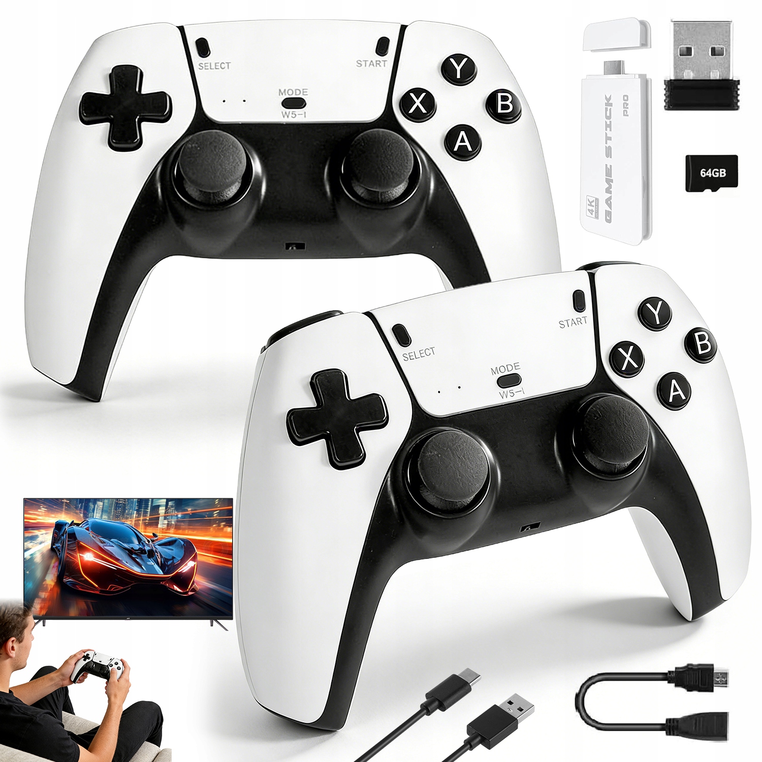 Retro Konsola Gamingowa 20000+ Gier 2 Pady Bezprzewodowe Plug And Play