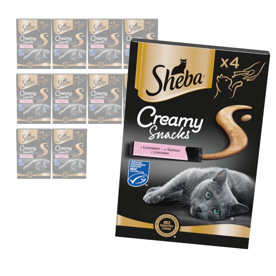 Levně Sheba Creamy Snacks 11x48g Krémová Pamlsek s lososem Pro Kočky