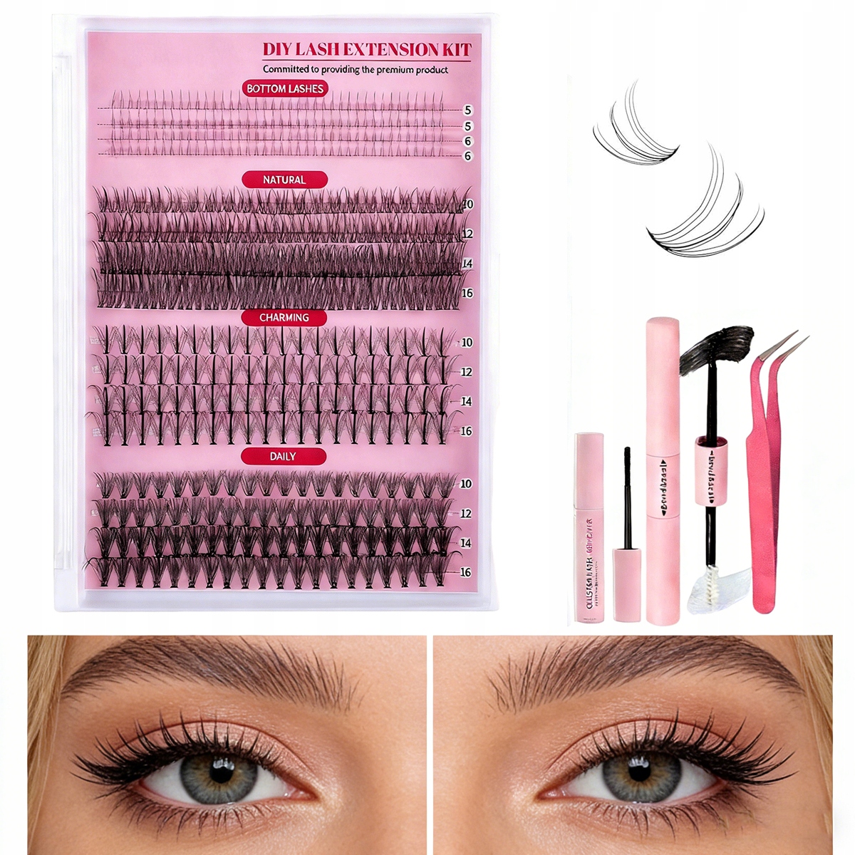 Bondingové řasy 484 ks Bonding Lash Diy sada Umělé lepidlo Nadýchané