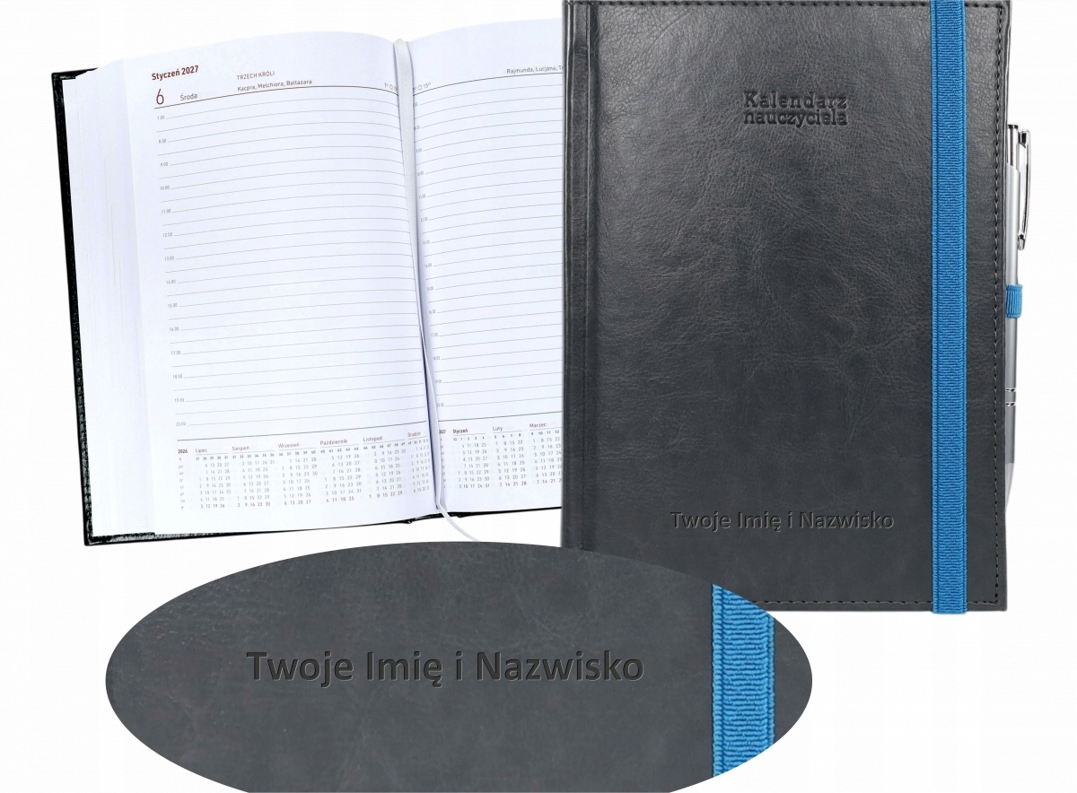 N24 Kalendarz nauczyciela 26/27 A5 dzienny z gumką Długopis Personalizacja