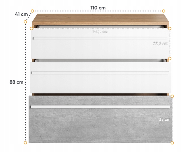UNIWERSALNA KOMODA AQUA 2 DO POKOJU MŁODZIEŻOWEGO Szerokość mebla 110 cm
