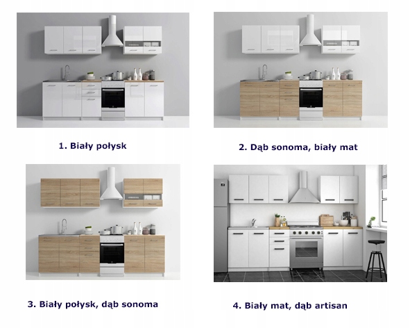 MEBLE KUCHENNE KOMPLET SZAFKI = BIEL + DĄB ARTISAN Materiał płyta MDF