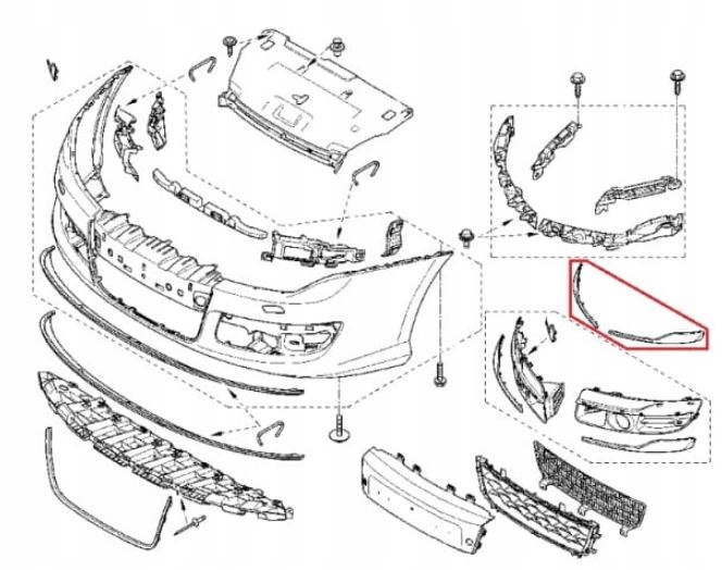 Listwy chromowane zderzaka bez LED RENAULT LAGUNA III 3 LIFT 2011-13 Numer katalogowy części 620726313R