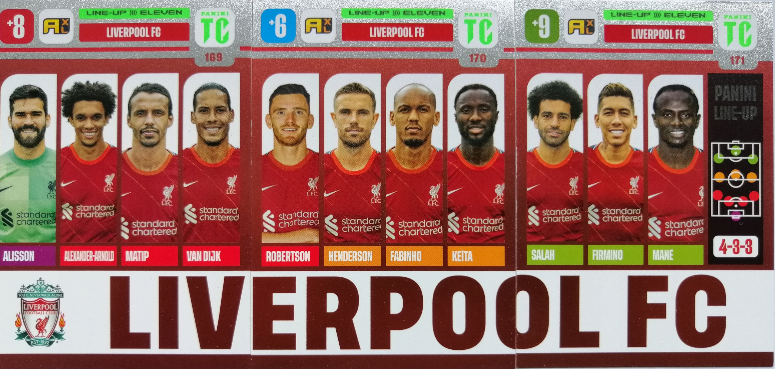 Panini Top Class Line-up Liverpool 169 170 171