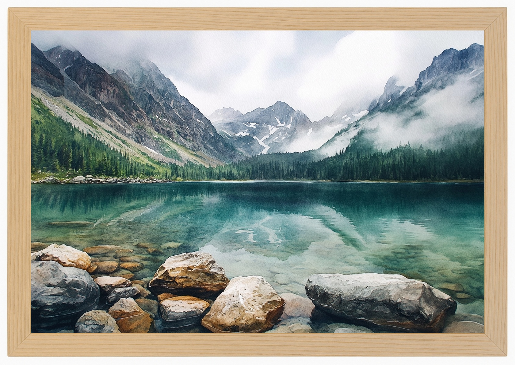 Plakát Rámeček Horské Dřevo Jezero Tyrkysová Voda Tatry Mlha 93x62