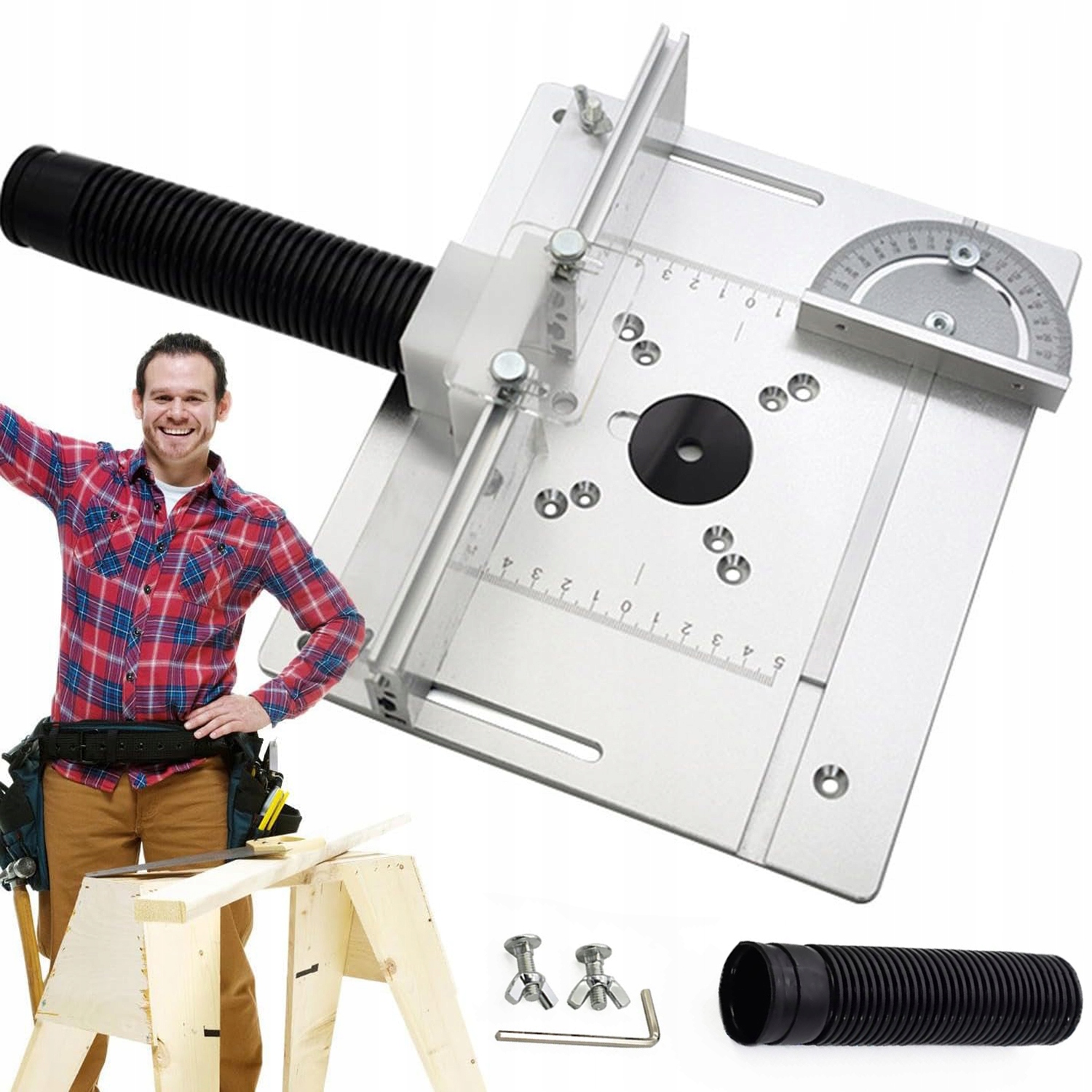 ALUMINIOWA PŁYTA DO STOŁU FREZARKI Z PROWADNICĄ UKOŚNĄ I PŁOTEM PRZESUWANYM