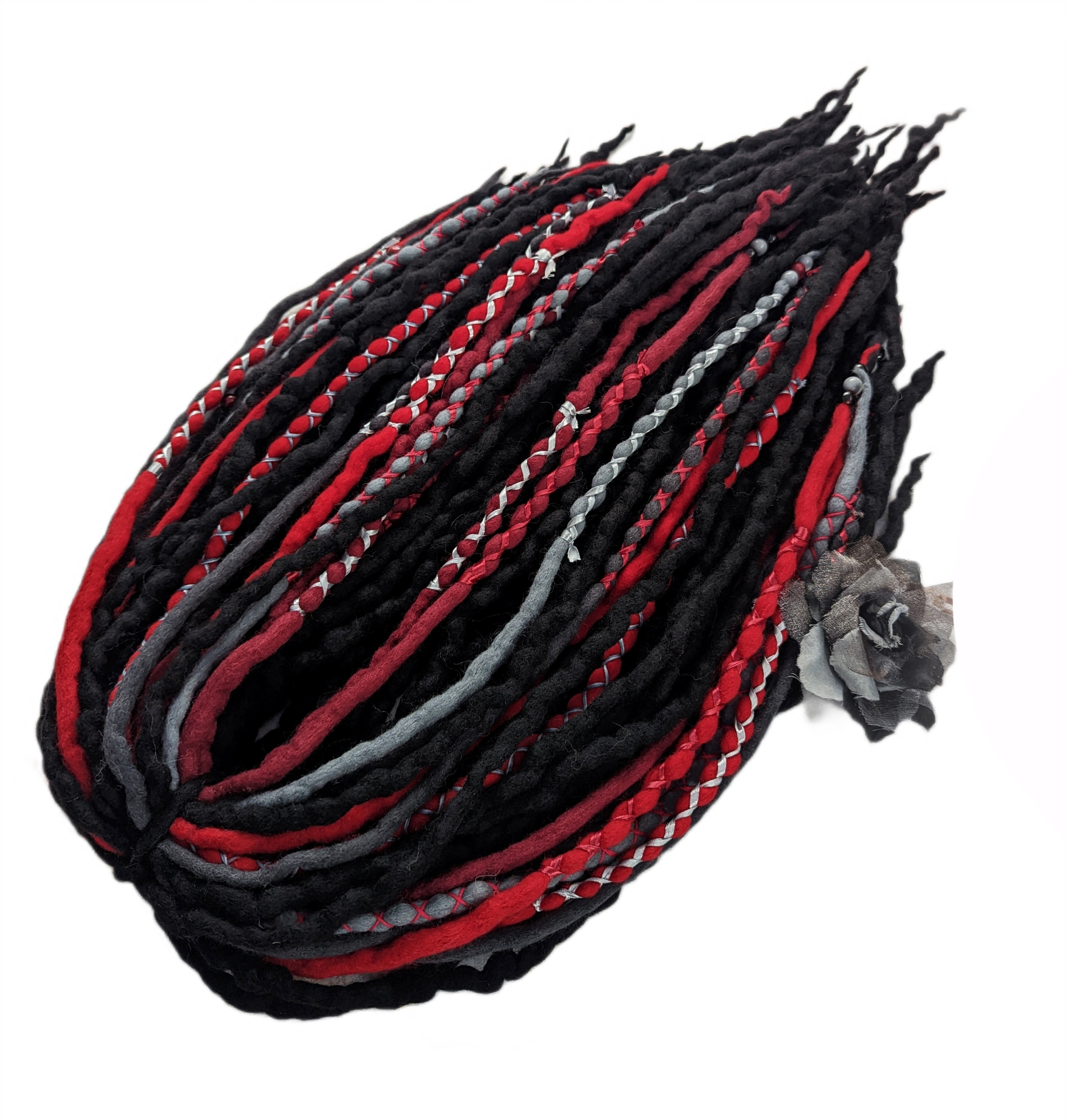 Vlněné pastelky Dredy, černá červená šedá, Temná Višeň, 40 kusů