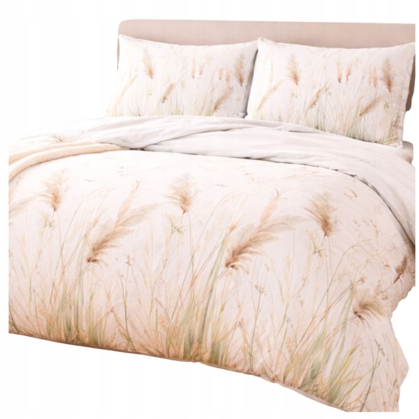 Pościel bawełniana 160x200 kłosy łąka polne kwiaty biała 100% bawełna gruba