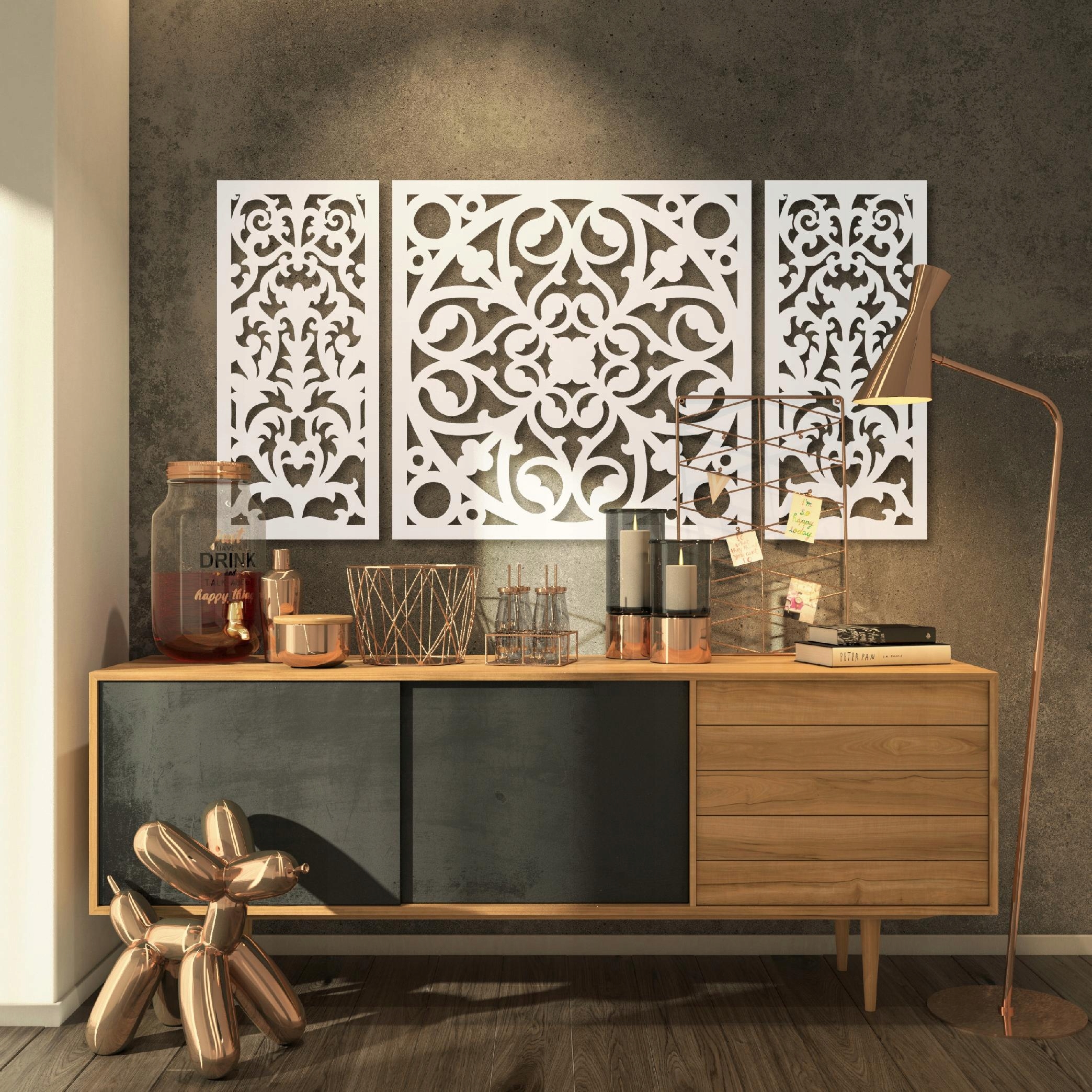 OBRAZ AŻUROWY MANDALA GEOMETRYCZNY DUŻY TRYPTYK DEKORACJA ŚCIENNA OZDOBA XL Marka inna