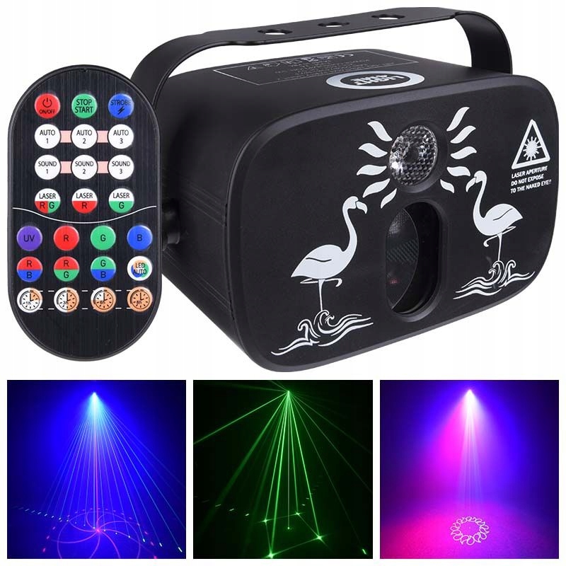 MULTIEFEKT ŚWIETLNY LED OŚWIETLENIE DISCO NA IMPREZĘ LASER RGB + PILOT