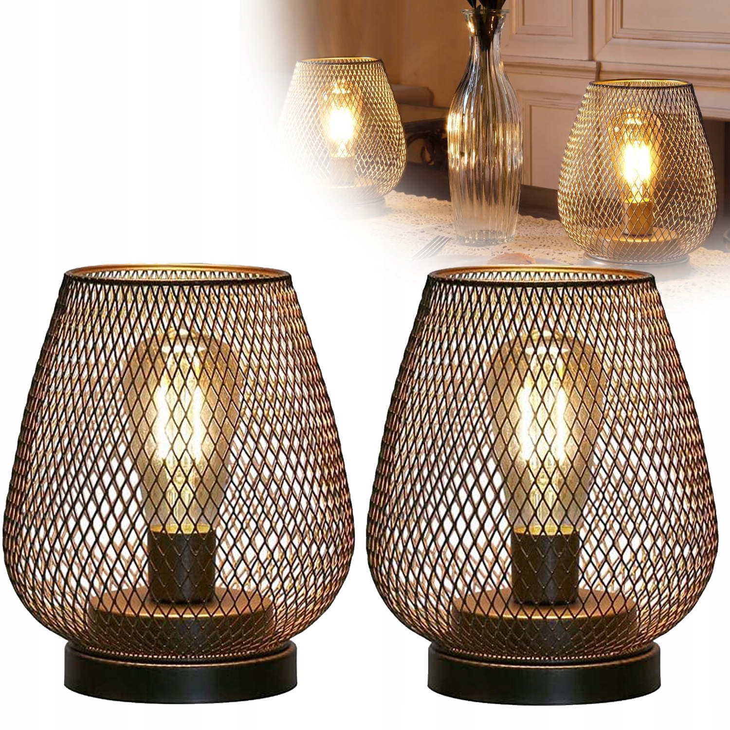 2 Szt Metalowych Klatek Led Latarnia Zasilany Baterią, Industrialna, Retro