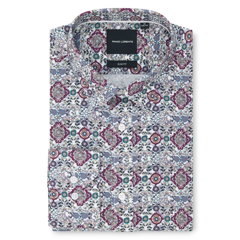 Pánská vzorovaná košile s vínovým akcentem Slim Fit Pako Lorente vel
