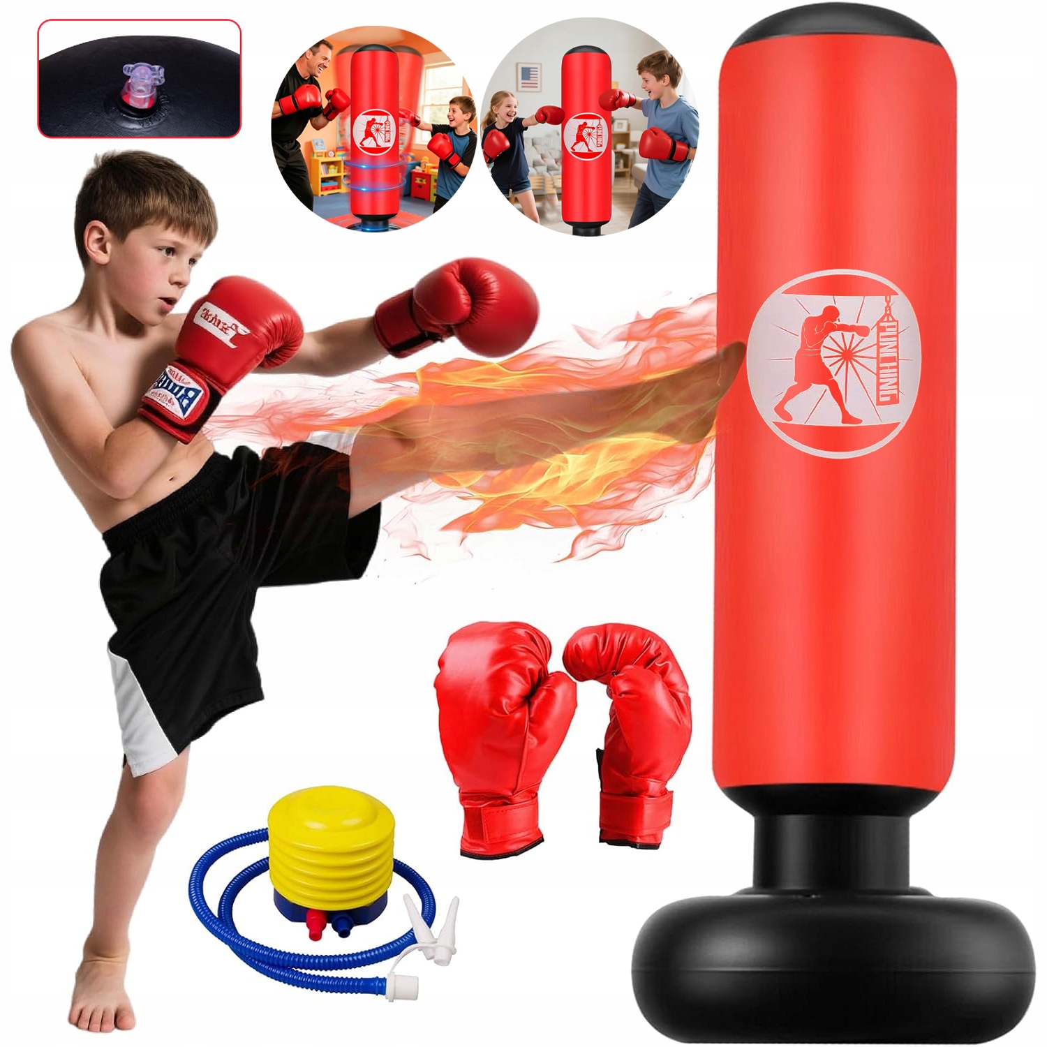 Nafukovací Boxovací Pytel 160 CM Stojící Trénink Děti Dospělí Odolný