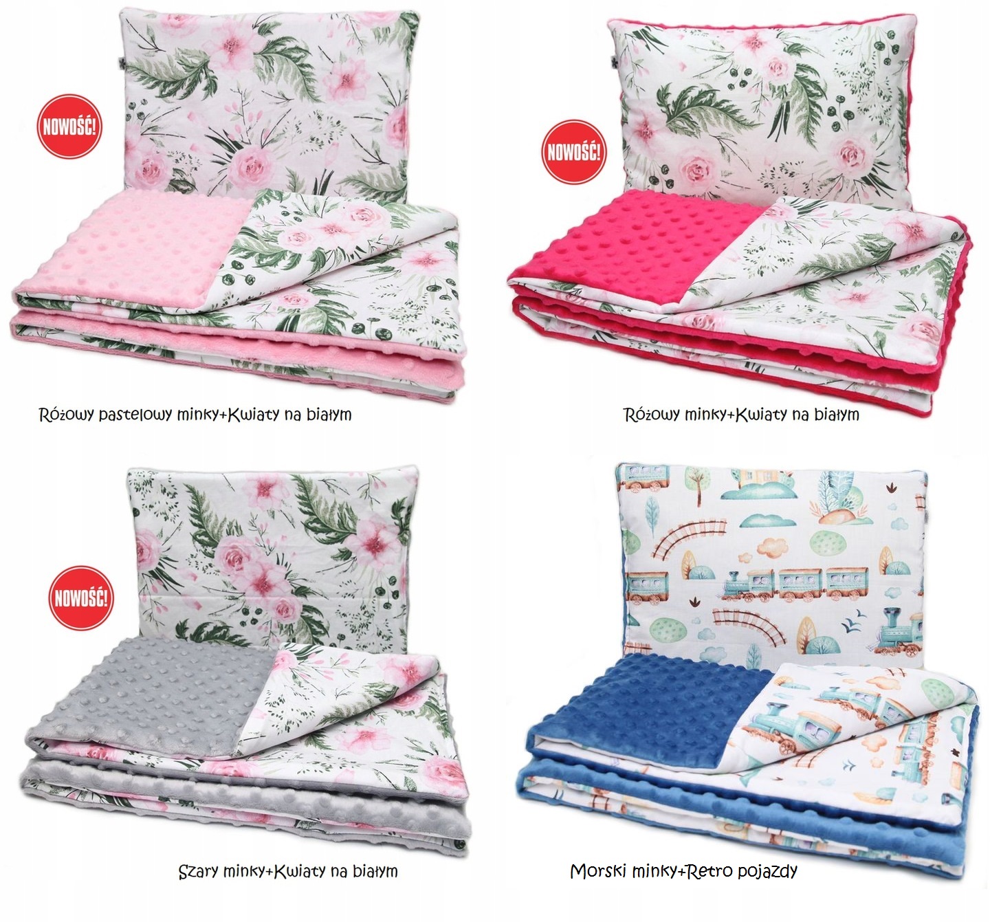 ZESTAW MINKY 2W1 KOCYK PODUSZKA DO WÓZKA NOSIDEŁKA KOŁYSKI GONDOLI Szerokość poduszki 35 cm