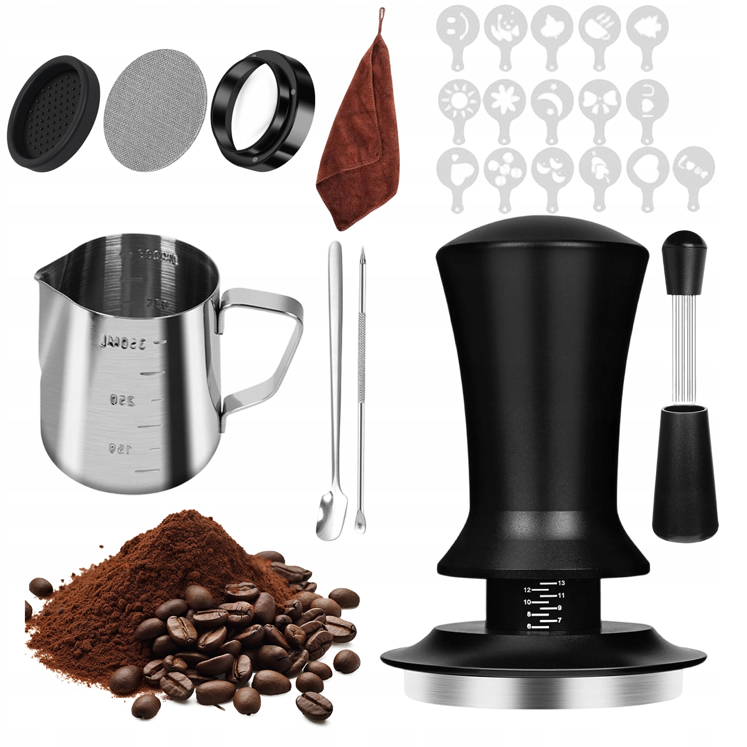 Levně Sada Příslušenství Pro Přípravu Kávy S Filtrem, Tamperem A Utěrkou Pro Baristy
