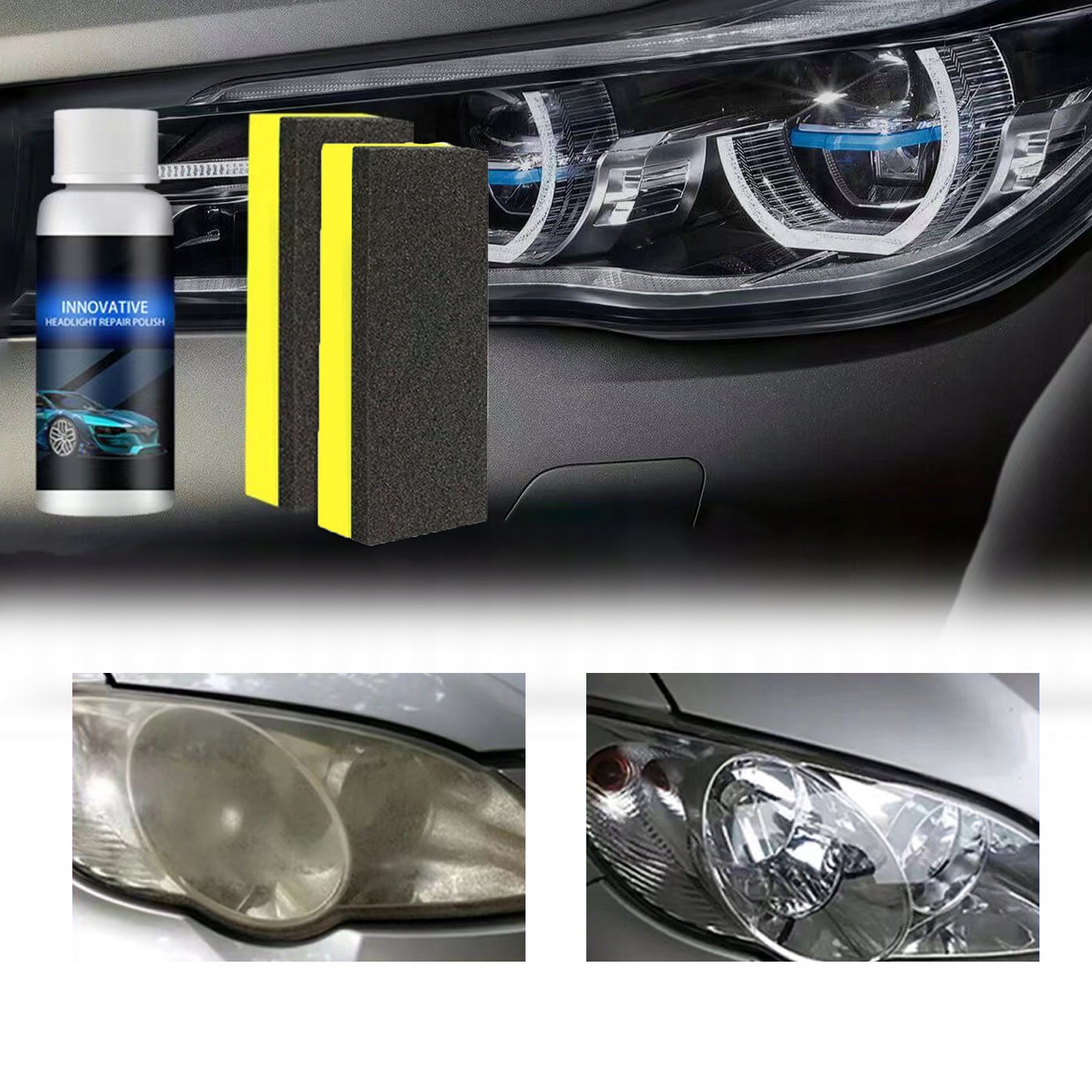 50ML Płyn do czyszczenia reflektorów 2 chusteczki gąbkowe Producent Inny