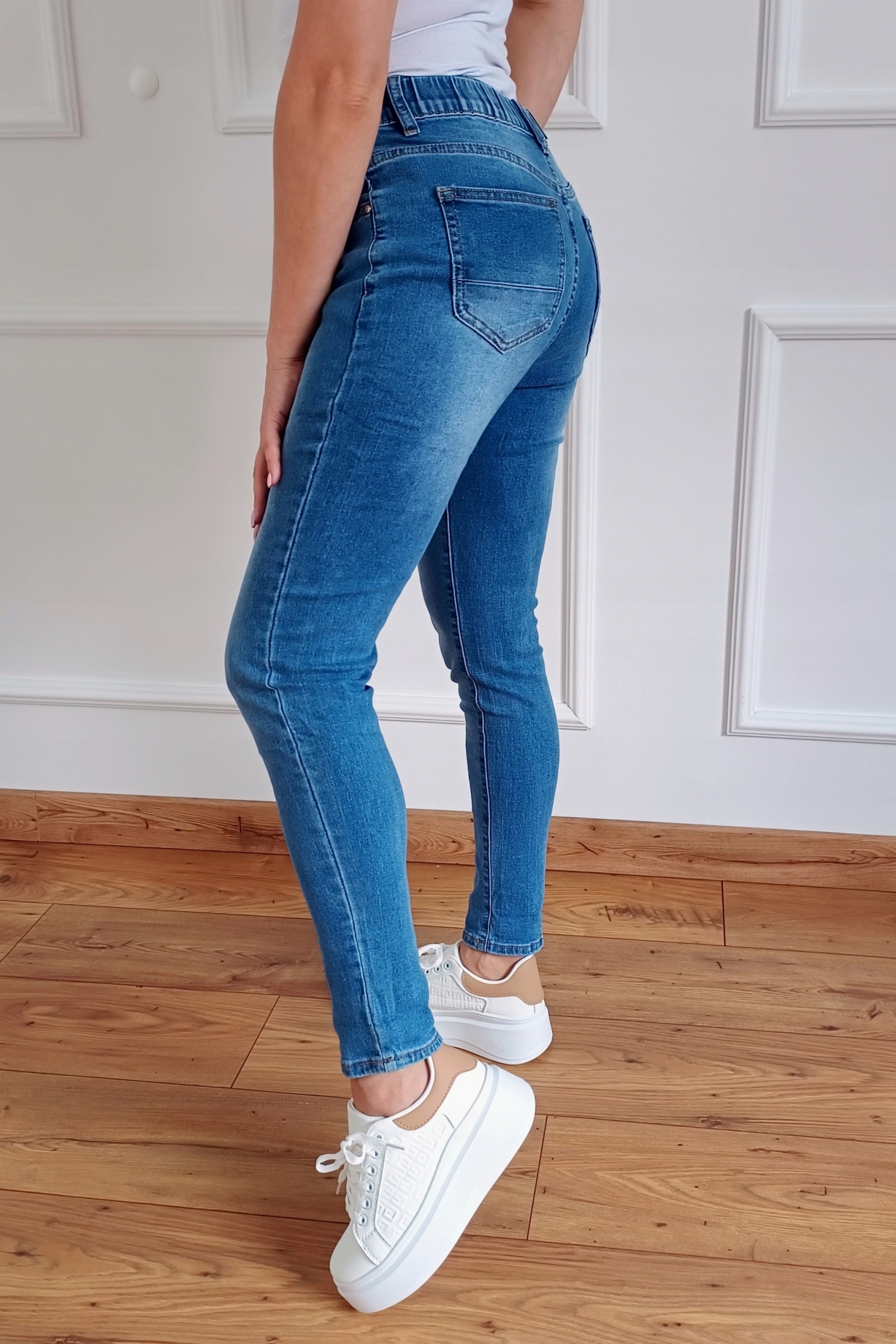 BS03 Spodnie Jeansy Zapinane GUMKA w pasie Wyszczuplające 46 / 3XL Materiał dominujący bawełna