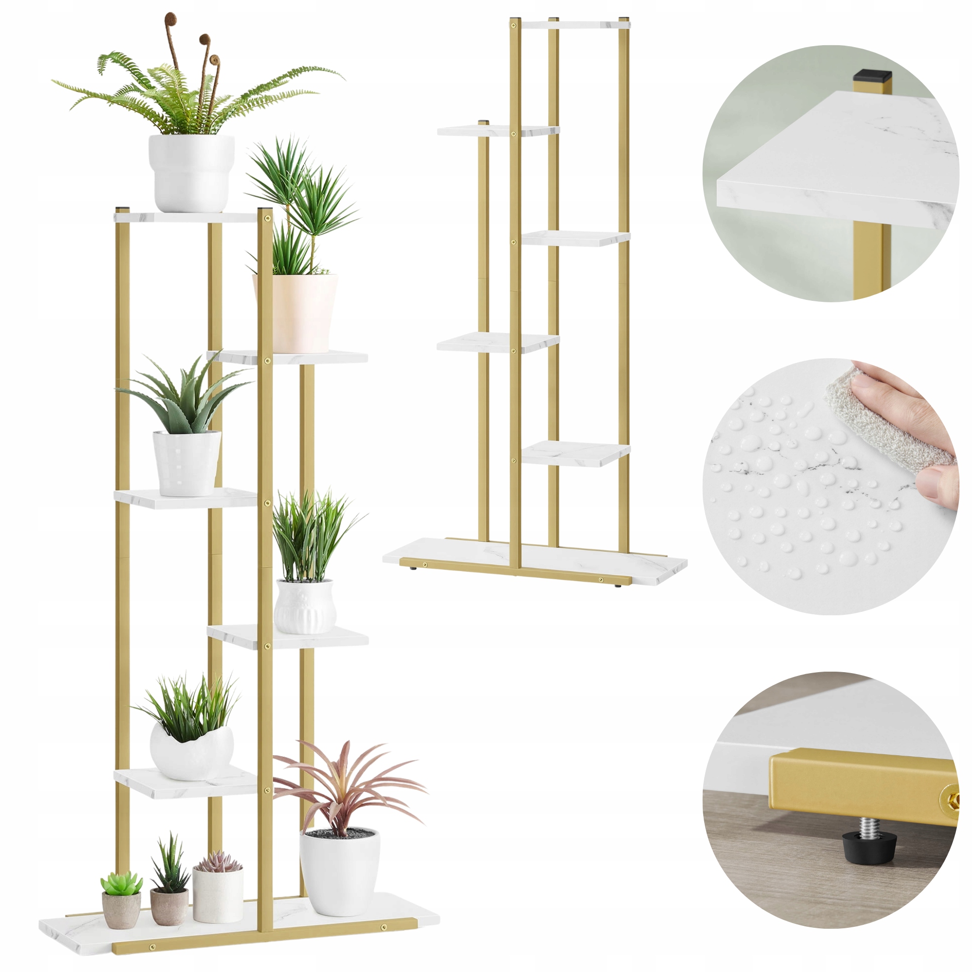 Držiak Na Kvetináč stojan na kvety 6 Úrovní 60x24x113 cm biely Mramor Zlaté Nohy