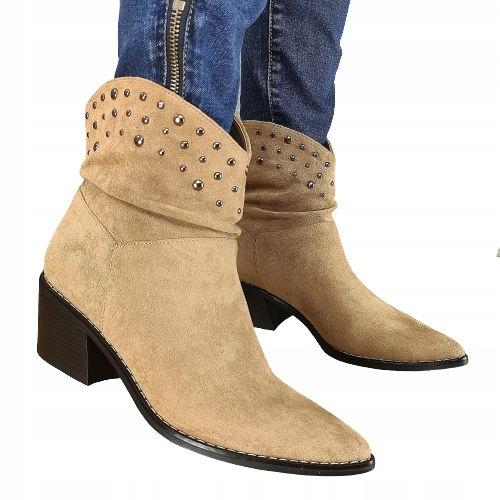 

Damskie Botki Skórzane Onygo Nia Beżowe 36