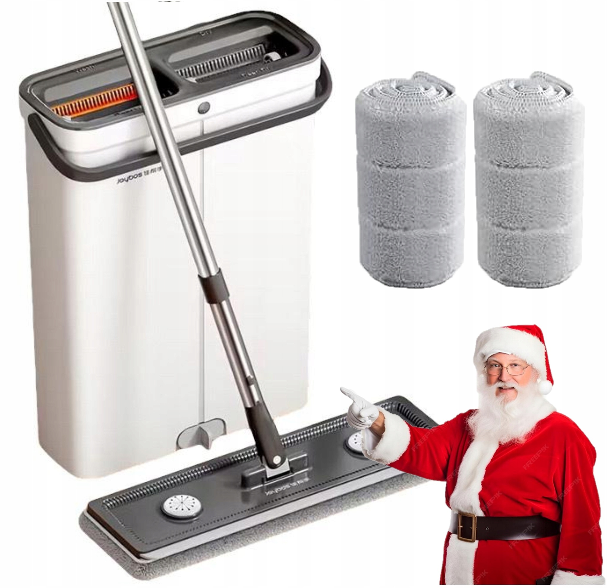 Levně Sada Plochý Mop S Kýblem Slim Úzký Dvoukomorový Se Ždímačem 2 Náhradní Hlavice 33 cm