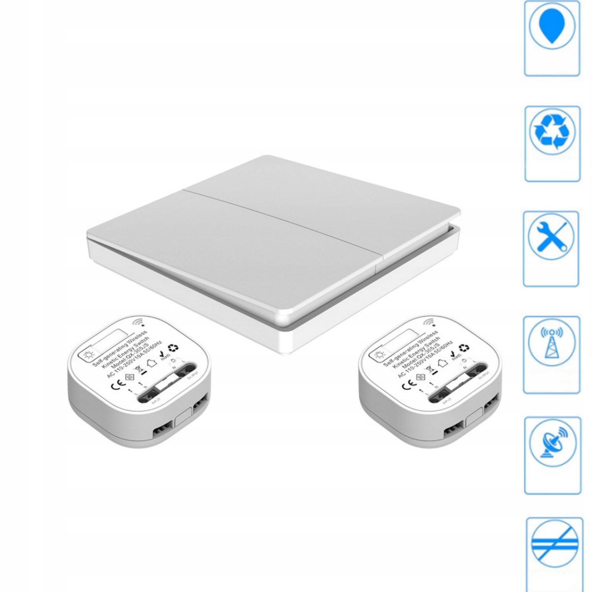 Bezbateriový bezdrátový spínač světel 1x vysílač 2x přijímač