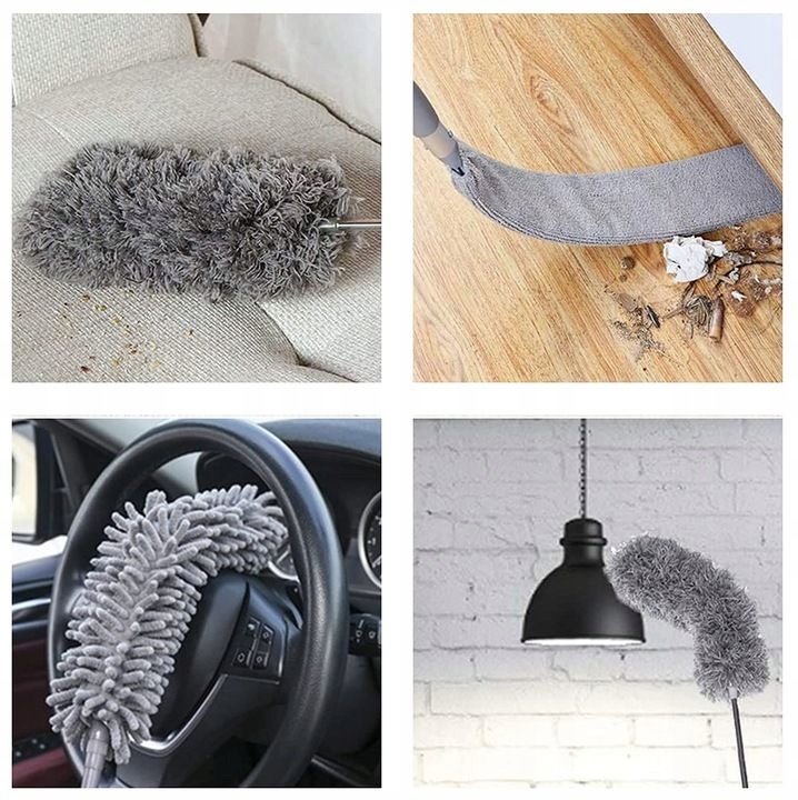 Telescopic brush for cleaning dust cobwebs 3 interchangeable tips 4in1 Bristles microfiber