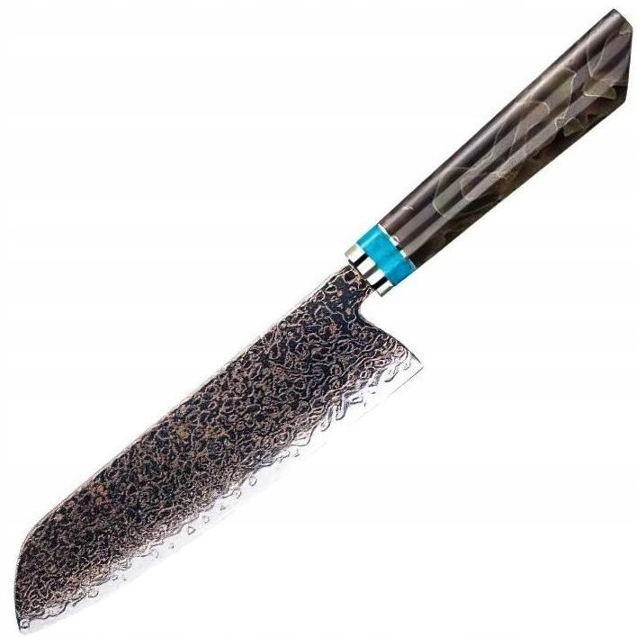 Damaškový kuchynský nôž Zetsu Santoku/Hnedá/Modrá KP-37409