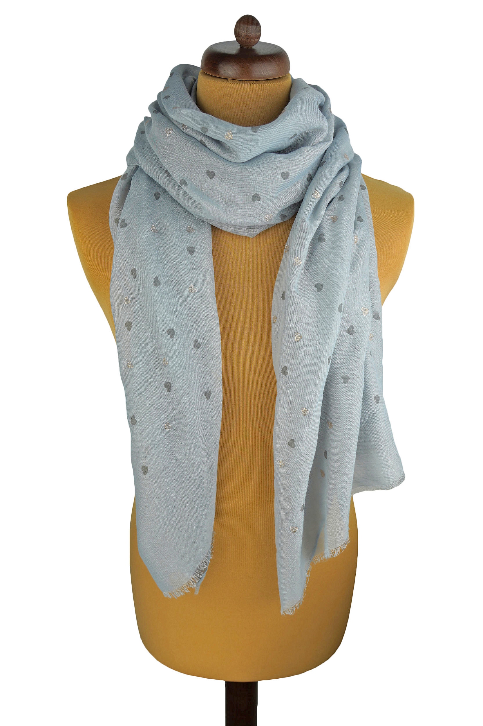 SZAL DAMSKI CIENKI SZARY W DROBNE SERDUSZKA