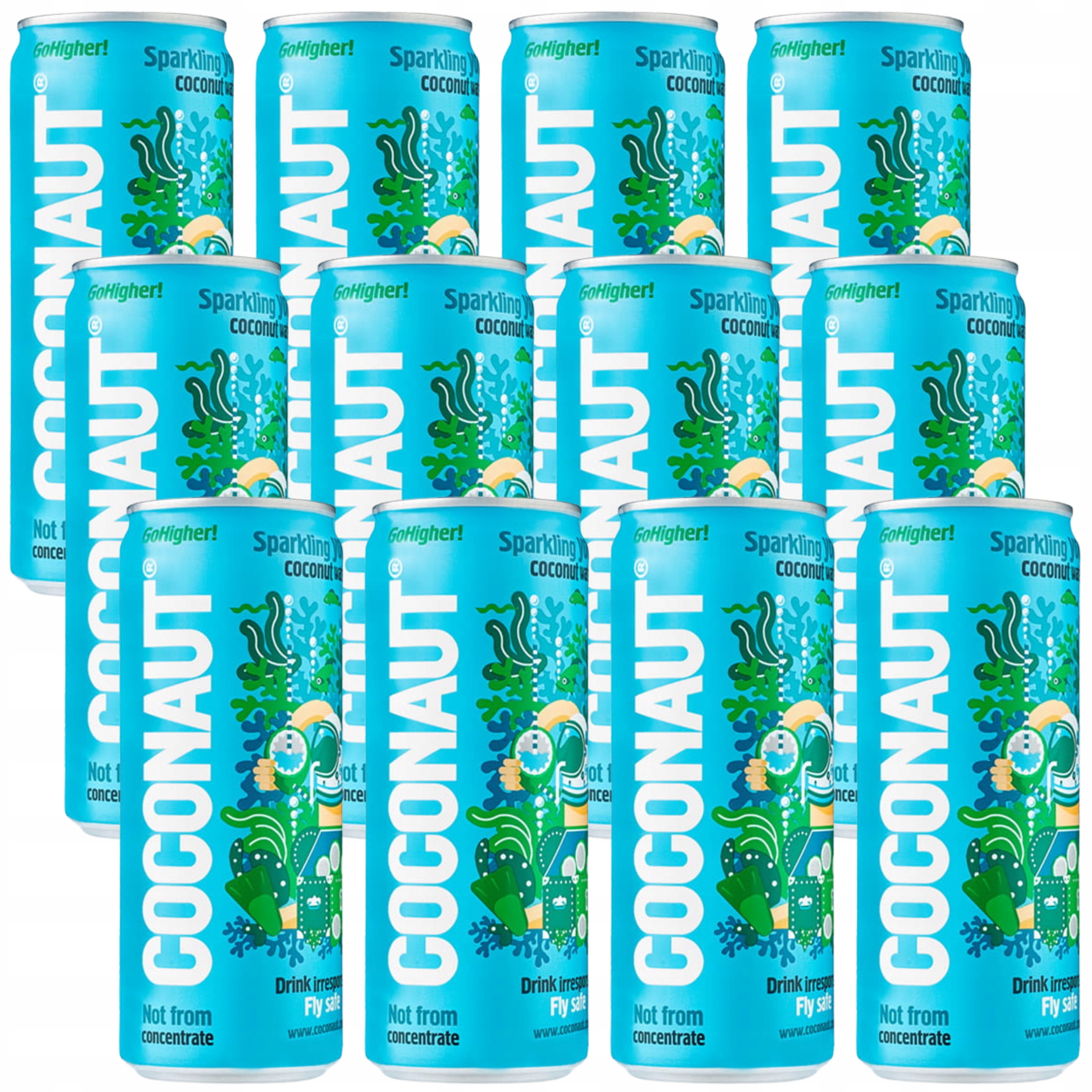 Levně Kokosová Voda Coconaut Přírodní Plynovaná Z Mladého Kokosu Plechovka 12 x 320 ml